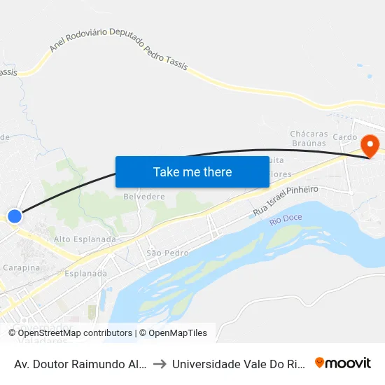 Av. Doutor Raimundo Albergária, 94 to Universidade Vale Do Rio Doce - Ceu map