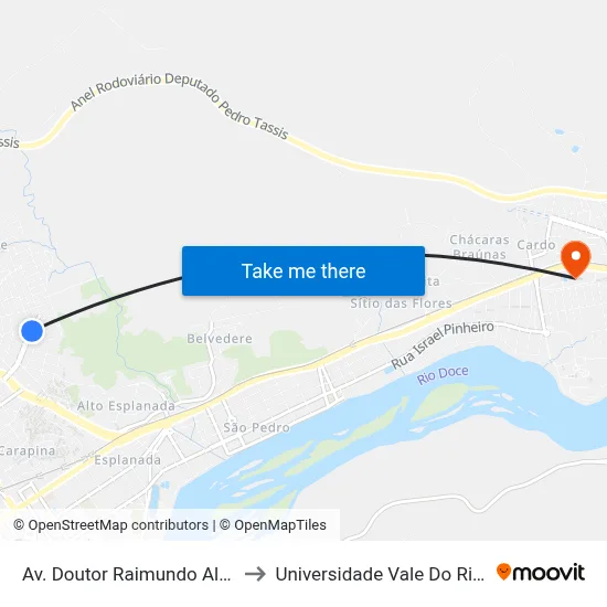 Av. Doutor Raimundo Albergária, 440 to Universidade Vale Do Rio Doce - Ceu map