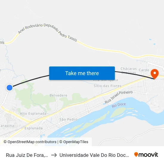 Rua Juiz De Fora, 748 to Universidade Vale Do Rio Doce - Ceu map