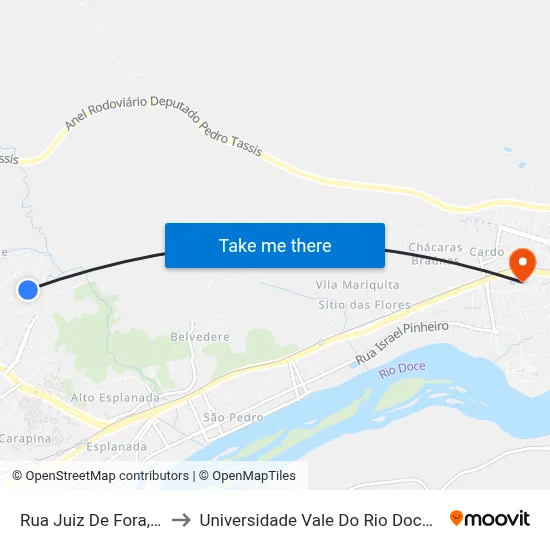 Rua Juiz De Fora, 964 to Universidade Vale Do Rio Doce - Ceu map