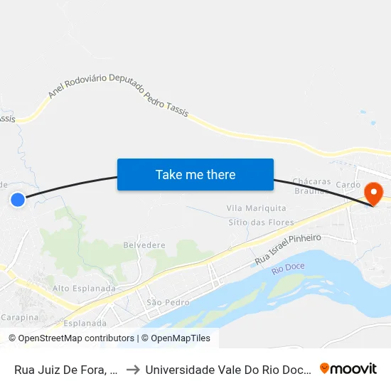 Rua Juiz De Fora, 1122 to Universidade Vale Do Rio Doce - Ceu map