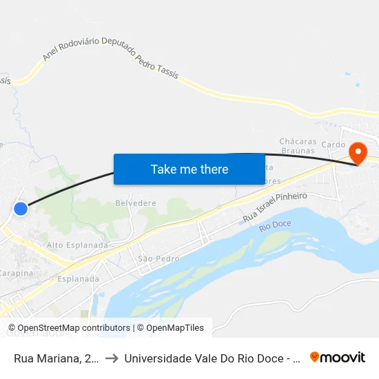 Rua Mariana, 202 to Universidade Vale Do Rio Doce - Ceu map
