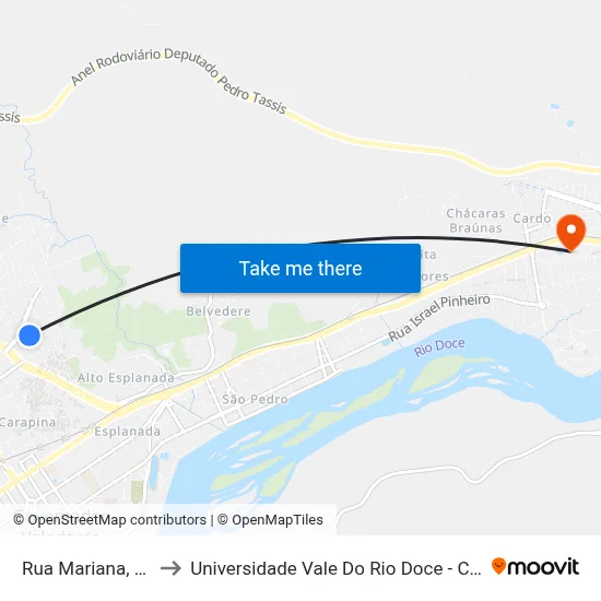 Rua Mariana, 44 to Universidade Vale Do Rio Doce - Ceu map