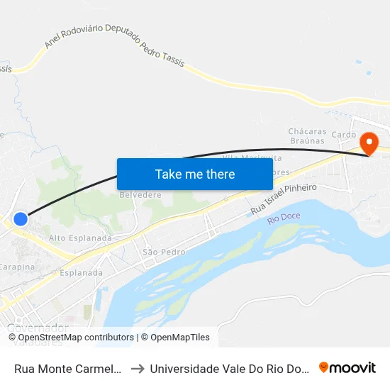 Rua Monte Carmelo, 110 to Universidade Vale Do Rio Doce - Ceu map