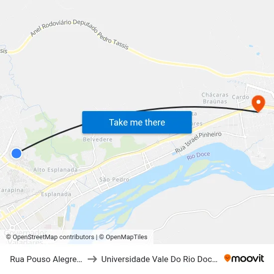 Rua Pouso Alegre, 135 to Universidade Vale Do Rio Doce - Ceu map