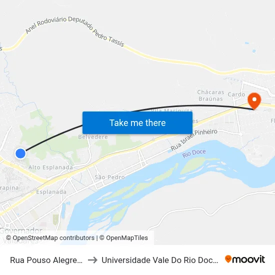 Rua Pouso Alegre, 255 to Universidade Vale Do Rio Doce - Ceu map