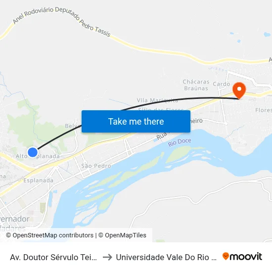 Av. Doutor Sérvulo Teixeira, 755 to Universidade Vale Do Rio Doce - Ceu map