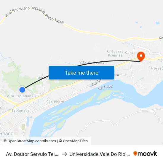 Av. Doutor Sérvulo Teixeira, 590 to Universidade Vale Do Rio Doce - Ceu map