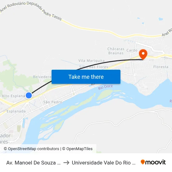 Av. Manoel De Souza Neto, 59 to Universidade Vale Do Rio Doce - Ceu map