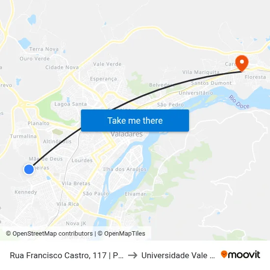 Rua Francisco Castro, 117 | Ponto Final Da Vila Ozanan to Universidade Vale Do Rio Doce - Ceu map