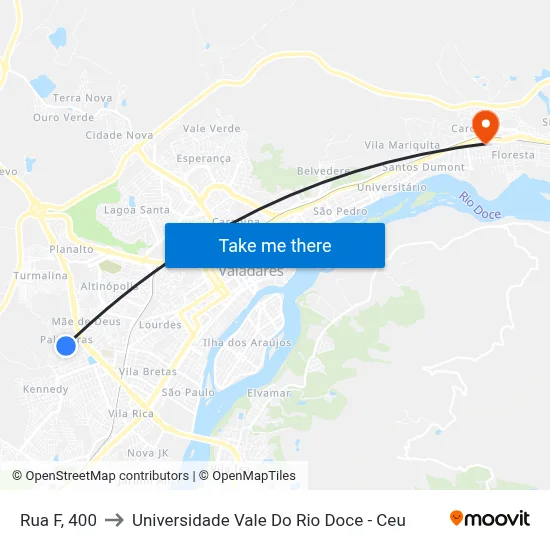 Rua F, 400 to Universidade Vale Do Rio Doce - Ceu map