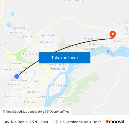 Av. Rio Bahia, 2520 | Sentido Turmalina to Universidade Vale Do Rio Doce - Ceu map