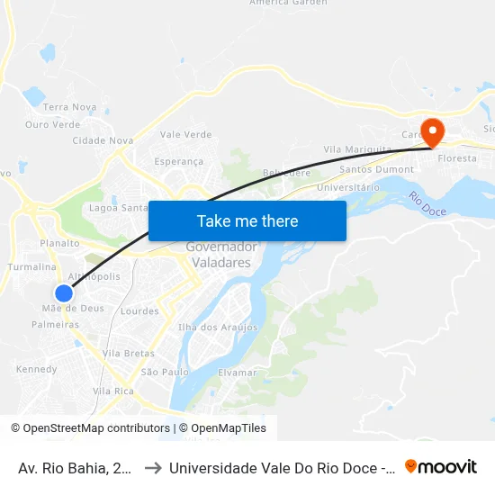 Av. Rio Bahia, 2520 to Universidade Vale Do Rio Doce - Ceu map