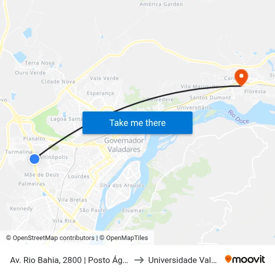 Av. Rio Bahia, 2800 | Posto Água Mineral - Sentido Turmalina to Universidade Vale Do Rio Doce - Ceu map