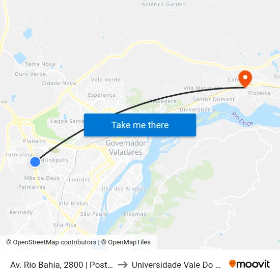 Av. Rio Bahia, 2800 | Posto Água Mineral to Universidade Vale Do Rio Doce - Ceu map