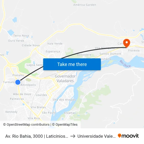 Av. Rio Bahia, 3000 | Laticínios Ibituruna - Sentido Turmalina to Universidade Vale Do Rio Doce - Ceu map