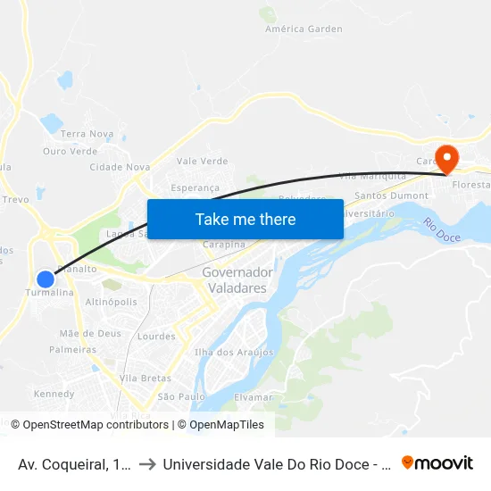 Av. Coqueiral, 185 to Universidade Vale Do Rio Doce - Ceu map