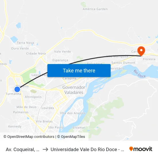 Av. Coqueiral, 35 to Universidade Vale Do Rio Doce - Ceu map