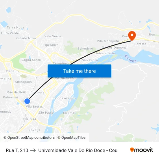 Rua T, 210 to Universidade Vale Do Rio Doce - Ceu map