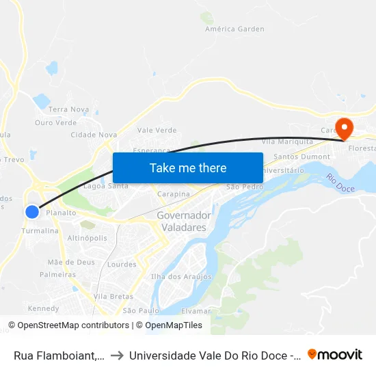 Rua Flamboiant, 32 to Universidade Vale Do Rio Doce - Ceu map