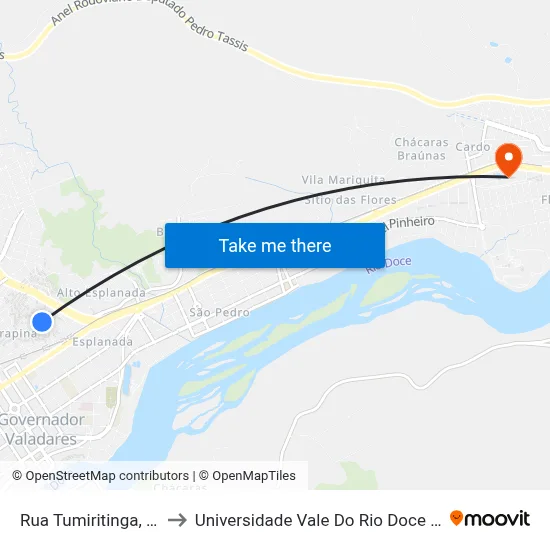 Rua Tumiritinga, 177 to Universidade Vale Do Rio Doce - Ceu map