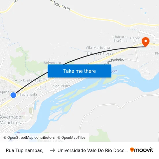 Rua Tupinambás, 387 to Universidade Vale Do Rio Doce - Ceu map