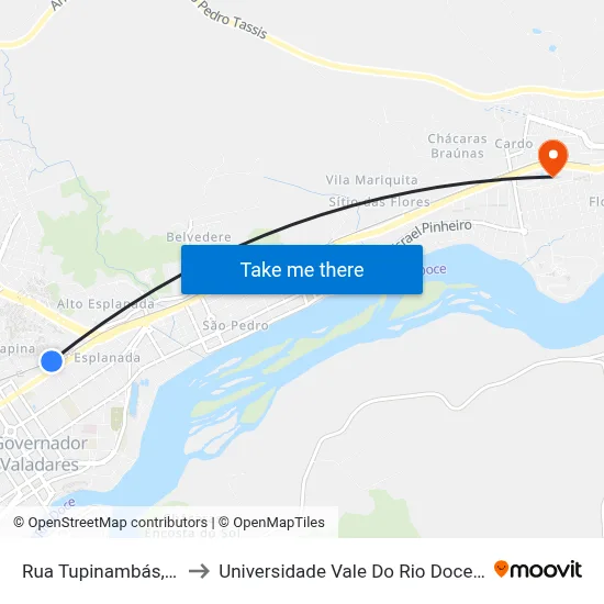 Rua Tupinambás, 390 to Universidade Vale Do Rio Doce - Ceu map