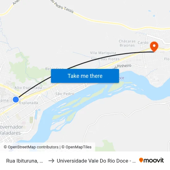 Rua Ibituruna, 175 to Universidade Vale Do Rio Doce - Ceu map