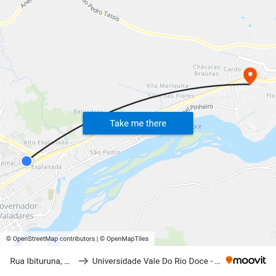 Rua Ibituruna, 180 to Universidade Vale Do Rio Doce - Ceu map