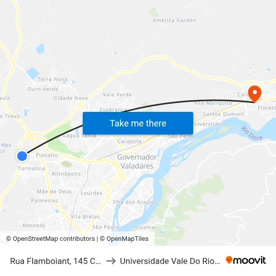 Rua Flamboiant, 145 Com Br-381 to Universidade Vale Do Rio Doce - Ceu map