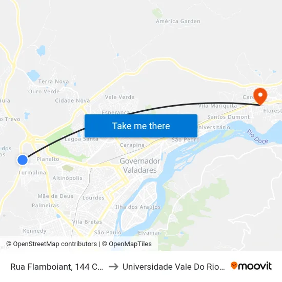 Rua Flamboiant, 144 Com Br-381 to Universidade Vale Do Rio Doce - Ceu map