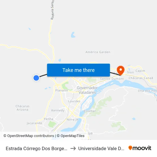 Estrada Córrego Dos Borges, Sentido Valadares to Universidade Vale Do Rio Doce - Ceu map