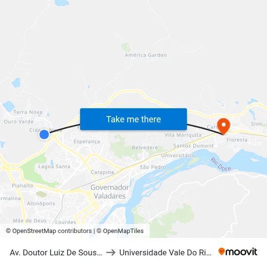Av. Doutor Luiz De Sousa Lima, 315 to Universidade Vale Do Rio Doce - Ceu map