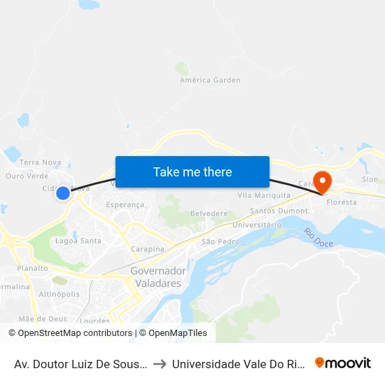 Av. Doutor Luiz De Sousa Lima, 310 to Universidade Vale Do Rio Doce - Ceu map