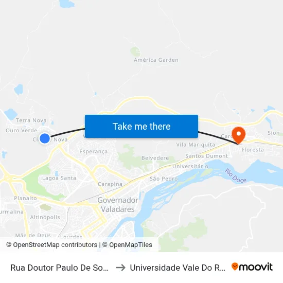 Rua Doutor Paulo De Sousa Lima, 632 to Universidade Vale Do Rio Doce - Ceu map