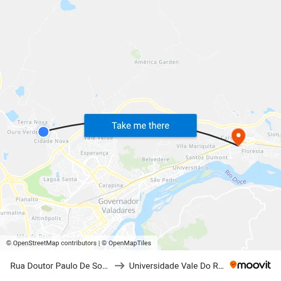 Rua Doutor Paulo De Sousa Lima, 875 to Universidade Vale Do Rio Doce - Ceu map