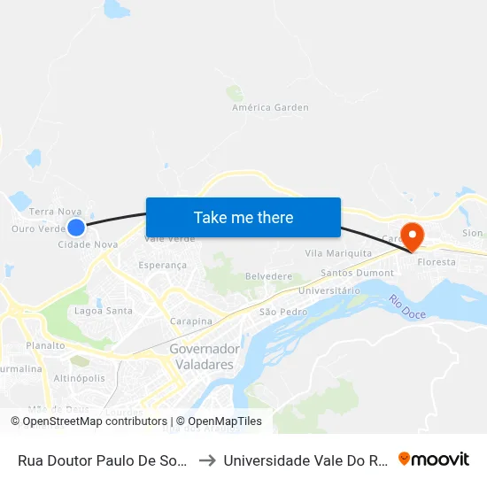 Rua Doutor Paulo De Sousa Lima, 872 to Universidade Vale Do Rio Doce - Ceu map