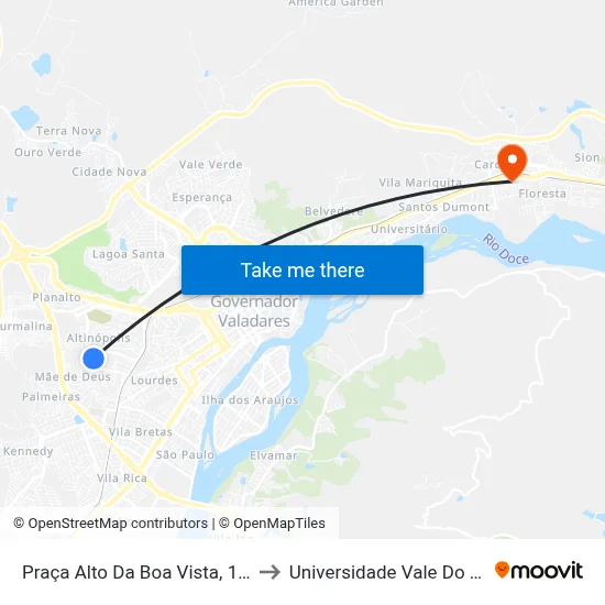 Praça Alto Da Boa Vista, 15 | Caixa D’Água to Universidade Vale Do Rio Doce - Ceu map