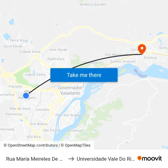 Rua Maria Meireles De Almeida, 1173 to Universidade Vale Do Rio Doce - Ceu map