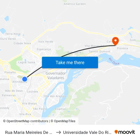 Rua Maria Meireles De Almeida, 649 to Universidade Vale Do Rio Doce - Ceu map