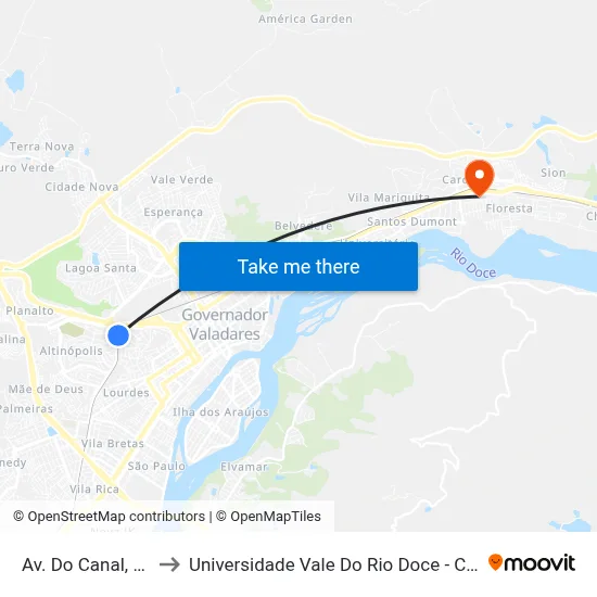 Av. Do Canal, 60 to Universidade Vale Do Rio Doce - Ceu map