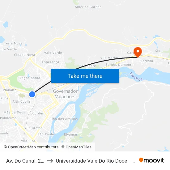 Av. Do Canal, 260 to Universidade Vale Do Rio Doce - Ceu map