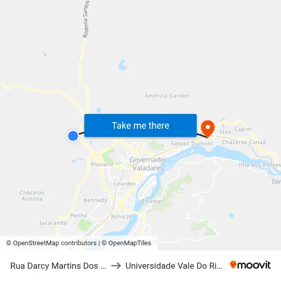 Rua Darcy Martins Dos Santos, 465 to Universidade Vale Do Rio Doce - Ceu map
