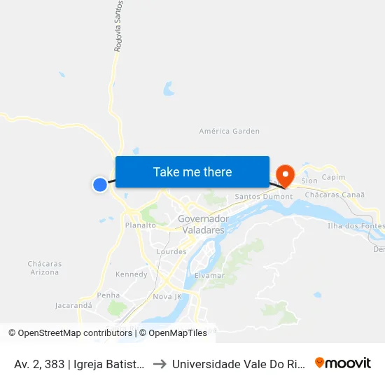 Av. 2, 383 | Igreja Batista Manancial to Universidade Vale Do Rio Doce - Ceu map
