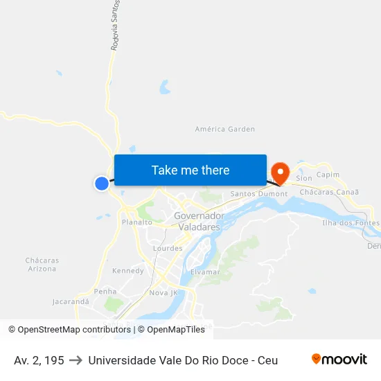 Av. 2, 195 to Universidade Vale Do Rio Doce - Ceu map
