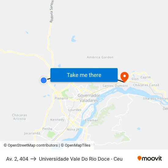 Av. 2, 404 to Universidade Vale Do Rio Doce - Ceu map