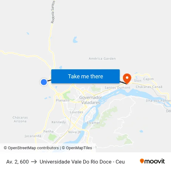 Av. 2, 600 to Universidade Vale Do Rio Doce - Ceu map