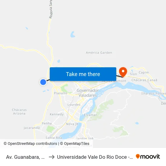 Av. Guanabara, 723 to Universidade Vale Do Rio Doce - Ceu map