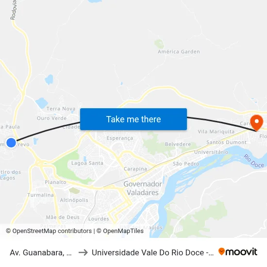 Av. Guanabara, 189 to Universidade Vale Do Rio Doce - Ceu map