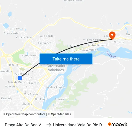 Praça Alto Da Boa Vista, 70 to Universidade Vale Do Rio Doce - Ceu map